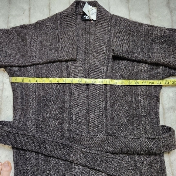 SIZE M Kit cardigan cable knit open face with tie grey-brown color VICI NWT - Picture 11 of 13